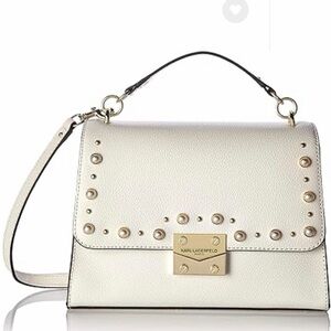 Karl Lagerfeld Ivory Leather Stud-Accent Top Handle Satchel
